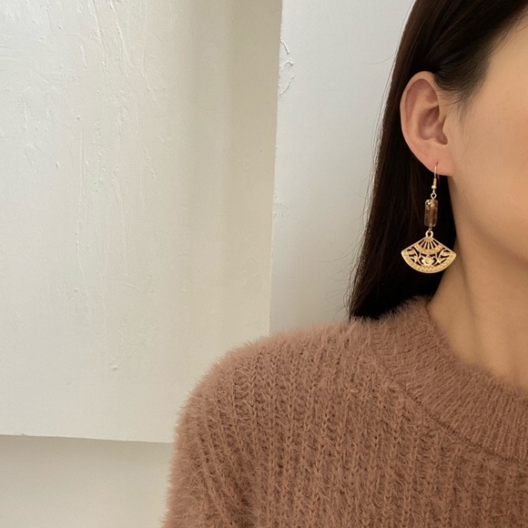 💕Last one Ancient Asian Fan Stone Drop Earrings - Picture 9 of 11